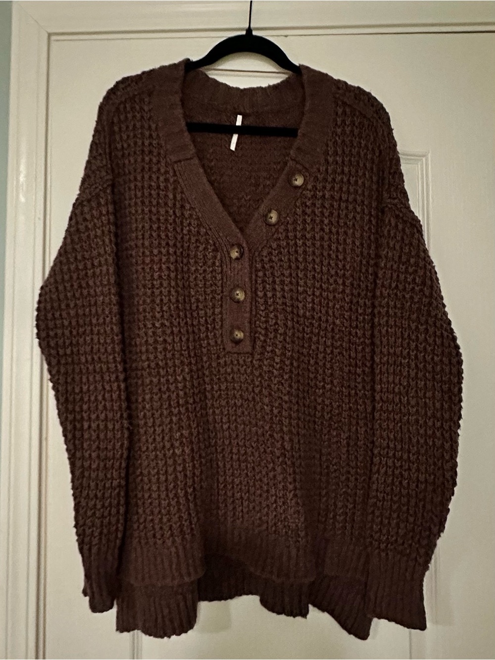 Free People Brown V-Neck Sweater Chunky Knit